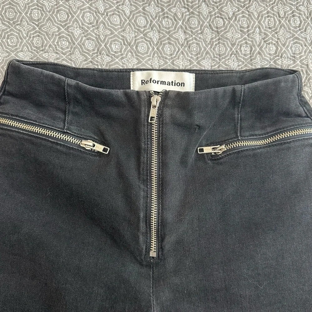 Reformation Niki Jean in Argentine Black Denim Zippers Skinny Size 26 - Picture 5 of 14